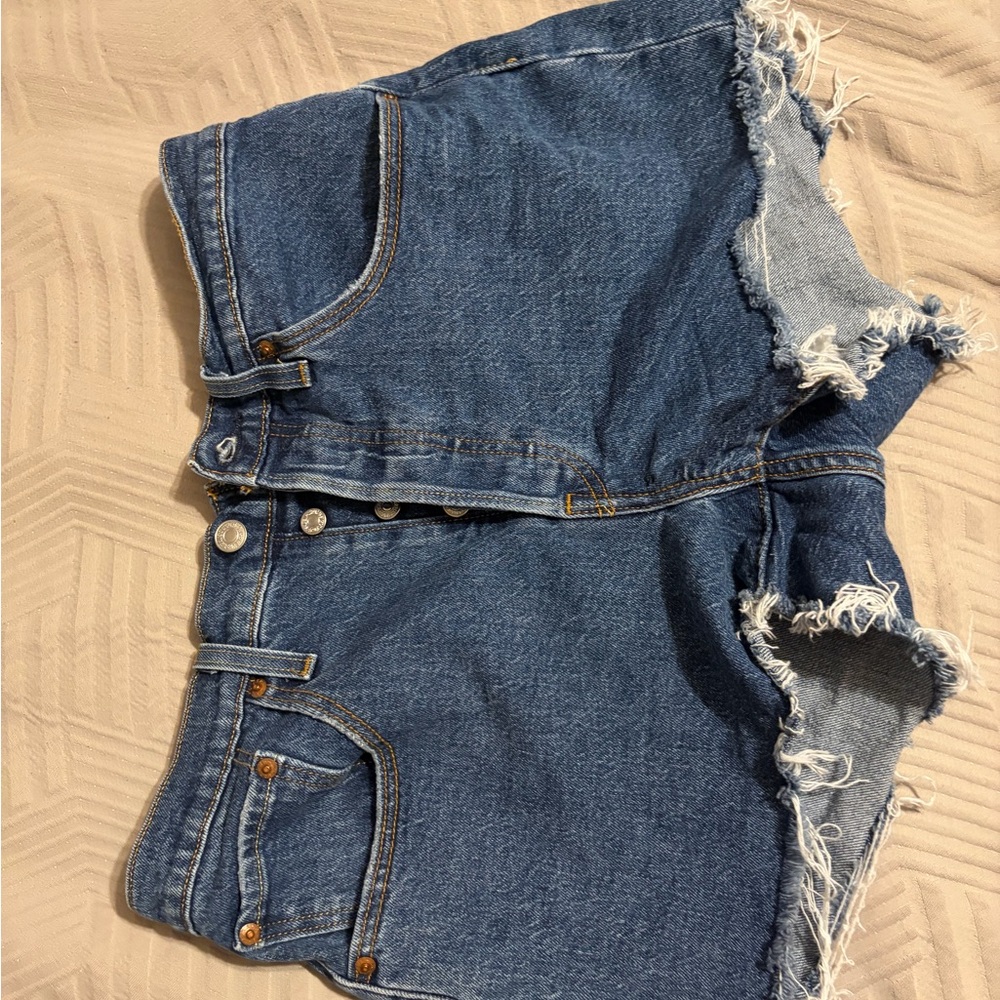 Levi's Blue Denim Shorts with Frayed Hem